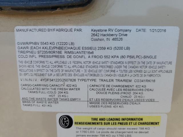 4YDF34122G2507826 - 2016 KEYSTONE COUGAR TAN photo 10