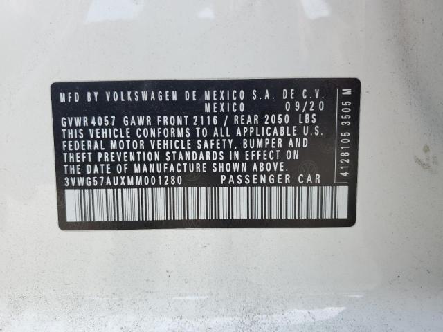 3VWG57AUXMM001280 - 2021 VOLKSWAGEN GOLF WHITE photo 12