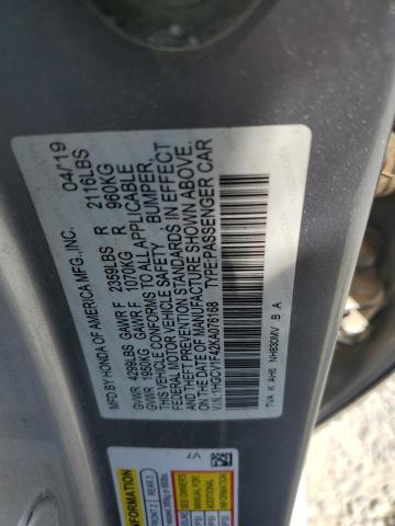 1HGCV1F42KA076168 - 2019 HONDA ACCORD EX GRAY photo 12