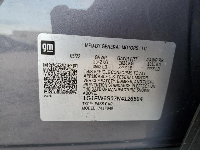 1G1FW6S07N4126504 - 2022 CHEVROLET BOLT EV 1LT GRAY photo 14