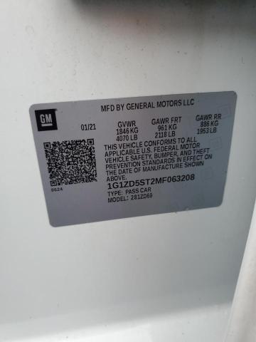 1G1ZD5ST2MF063208 - 2021 CHEVROLET MALIBU LT WHITE photo 12