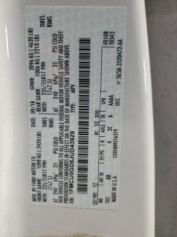 1FMCU0GD8JUD43929 - 2018 FORD ESCAPE SE Ağ foto 13