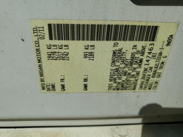 1N4AL2AP2BC147463 - 2011 NISSAN ALTIMA BASE WHITE photo 12