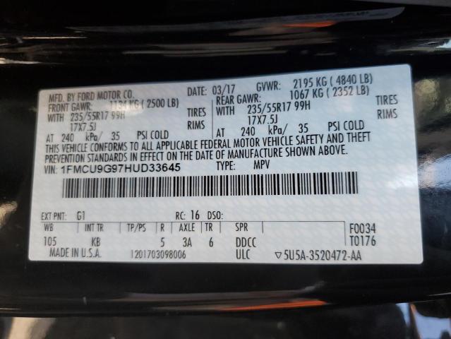 1FMCU9G97HUD33645 - 2017 FORD ESCAPE SE BLACK photo 13