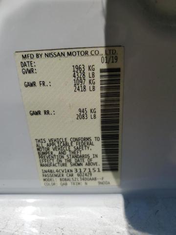 1N4BL4CV1KN317151 - 2019 NISSAN ALTIMA SR أبيض صورة 12