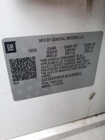 1G1105SAXJU135951 - 2018 CHEVROLET IMPALA LT 白色 照片 12