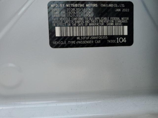 ML32FUFJ5NHF06355 - 2022 MITSUBISHI MIRAGE G4 ES SILVER photo 12