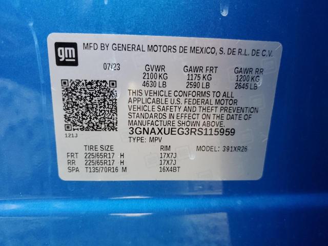 3GNAXUEG3RS115959 - 2024 CHEVROLET EQUINOX LT BLUE photo 12