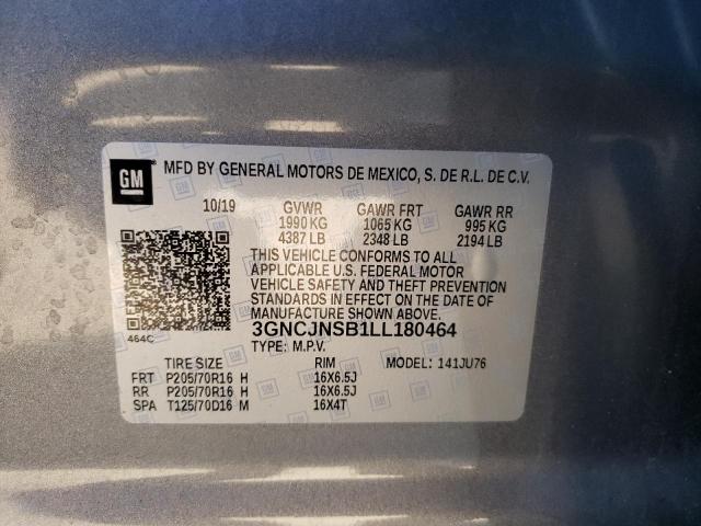 3GNCJNSB1LL180464 - 2020 CHEVROLET TRAX LS GRAY photo 12