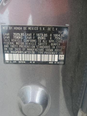 3HGGK5H81LM733130 - 2020 HONDA FIT EX GRAY photo 13