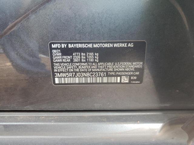 3MW5R7J03N8C23761 - 2022 BMW 330XI CHARCOAL photo 13