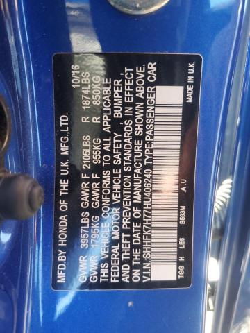 SHHFK7H77HU406240 - 2017 HONDA CIVIC EXL 蓝色 照片 13