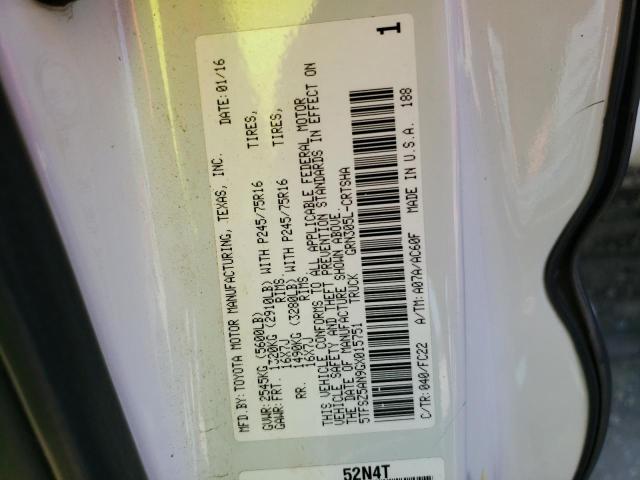 5TFSZ5AN9GX015751 - 2016 TOYOTA TACOMA ACCESS CAB WHITE photo 12