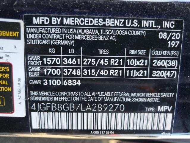 4JGFB8GB7LA289270 - 2020 MERCEDES-BENZ GLE 580 4MATIC BLACK photo 14