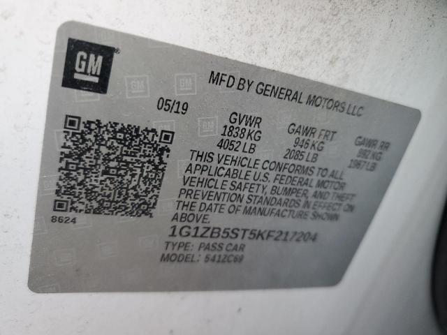 1G1ZB5ST5KF217204 - 2019 CHEVROLET MALIBU LS თეთრი ფოტო 12