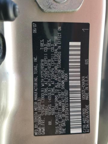 5TFST54137X001807 - 2007 TOYOTA TUNDRA DOUBLE CAB SR5 GOLD photo 12