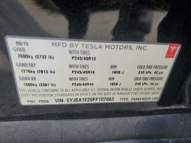 5YJSA1E20FF107663 - 2015 TESLA MODEL S Czarny zdjęcie 12