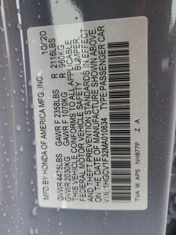 1HGCV1F32MA010634 - 2021 HONDA ACCORD SPORT BLUE photo 12