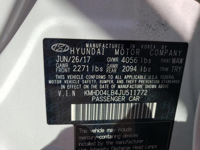 KMHD04LB4JU511772 - 2018 HYUNDAI ELANTRA SPORT WHITE photo 13