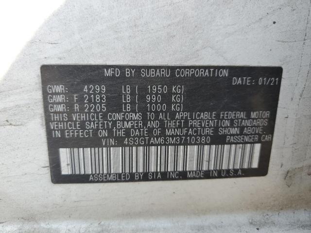 4S3GTAM63M3710380 - 2021 SUBARU IMPREZA SPORT თეთრი ფოტო 12