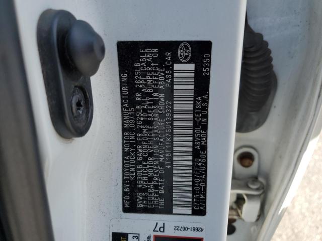 4T1BF1FK7GU139322 - 2016 TOYOTA CAMRY LE WHITE photo 12