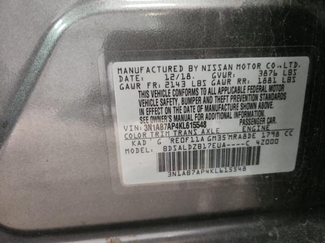 3N1AB7AP4KL615548 - 2019 NISSAN SENTRA S Grau Foto 12