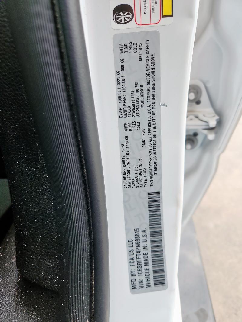 1C6SRFFT4PN698815 - 2023 RAM 1500 BIG HORN/LONE STAR WHITE photo 12