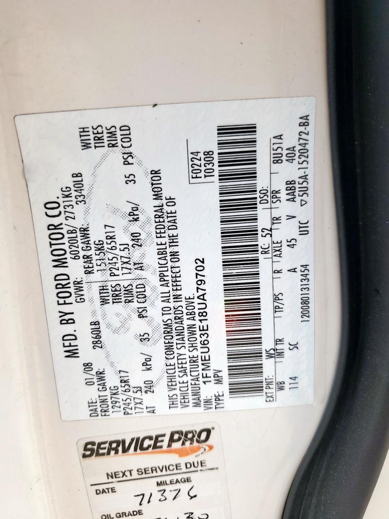 1FMEU63E18UA79702 - 2008 FORD EXPLORER XLT WHITE photo 13