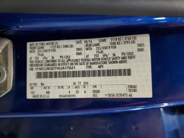 1FMCU9GD7HUA17621 - 2017 FORD ESCAPE SE BLUE photo 13