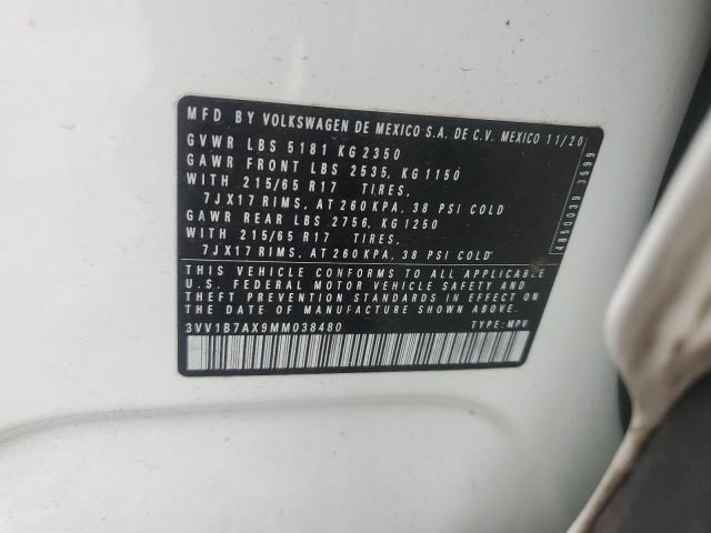 3VV1B7AX9MM038480 - 2021 VOLKSWAGEN TIGUAN S WHITE photo 14