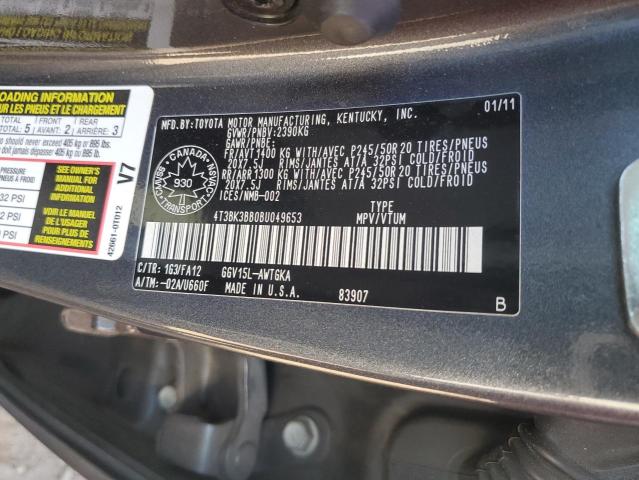 4T3BK3BB0BU049653 - 2011 TOYOTA VENZA GRAY photo 12