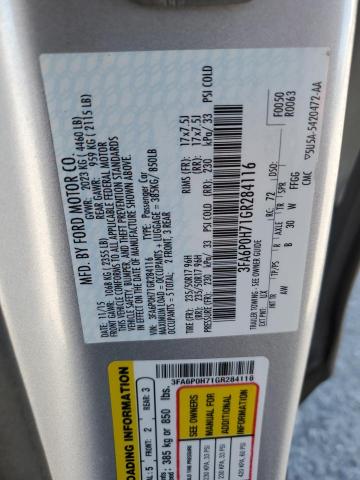 3FA6P0H71GR284116 - 2016 FORD FUSION SE SILVER photo 13