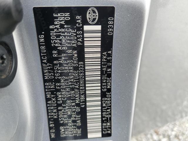 4T1BK1EBXHU263339 - 2017 TOYOTA AVALON XLE SILVER photo 12