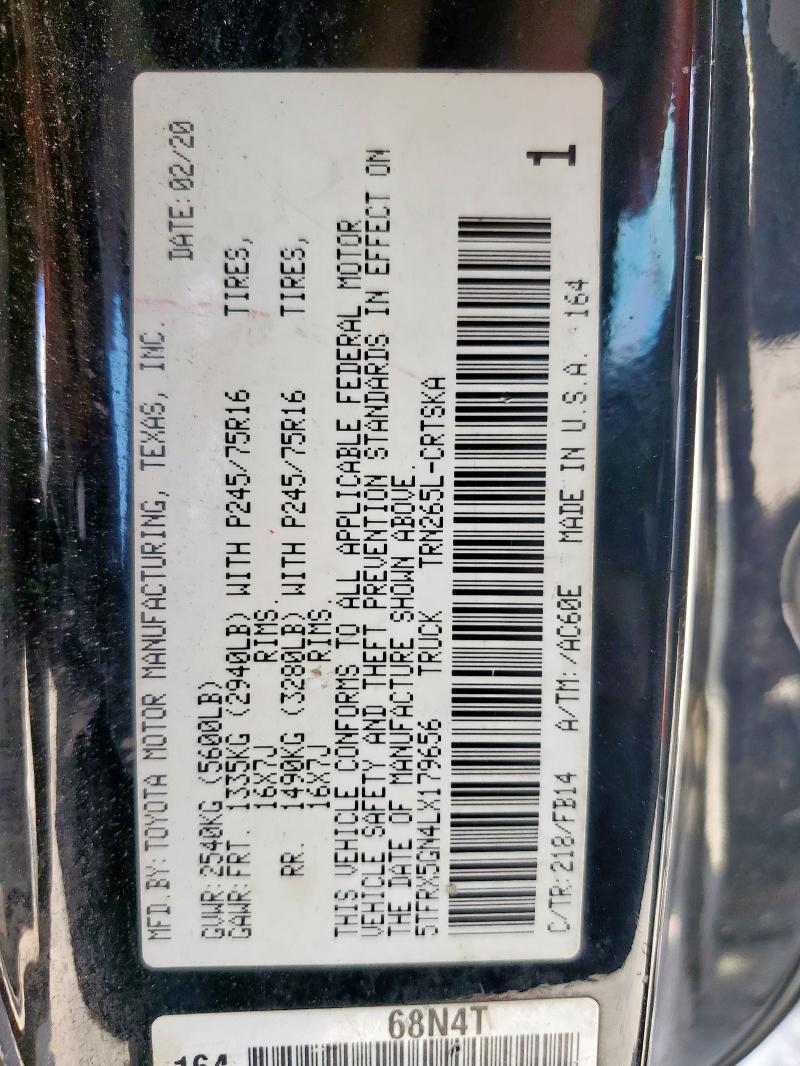 5TFRX5GN4LX179656 - 2020 TOYOTA TACOMA ACCESS CAB BLACK photo 12