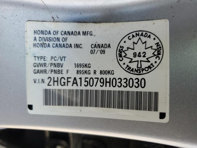 2HGFA15079H033030 - 2009 HONDA CIVIC EXL SILVER photo 12
