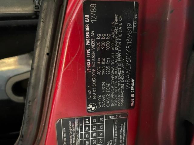 WBAAE9301K8139819 - 1989 BMW 325 IX RED photo 10