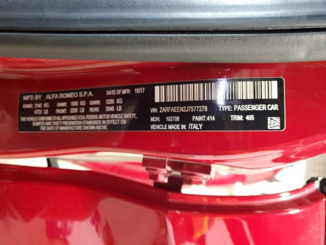 ZARFAEEN2J7577278 - 2018 ALFA ROMEO GIULIA TI Q4 RED photo 12