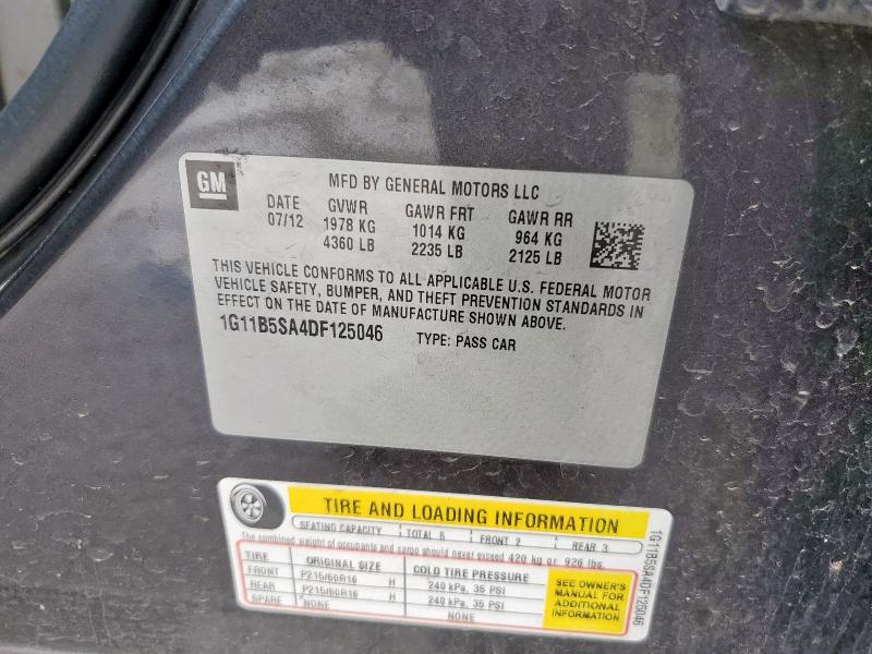 1G11B5SA4DF125046 - 2013 CHEVROLET MALIBU LS Gri fotoğraf 12