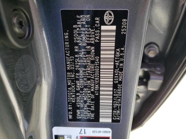 4T1BK1EB2DU031540 - 2013 TOYOTA AVALON BASE 灰色 照片 12