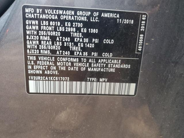 1V2UR2CA1KC517072 - 2019 VOLKSWAGEN ATLAS SE Boz foto 13