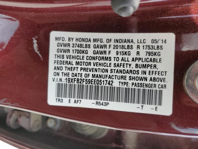 19XFB2F59EE051742 - 2014 HONDA CIVIC LX Bordo foto 12