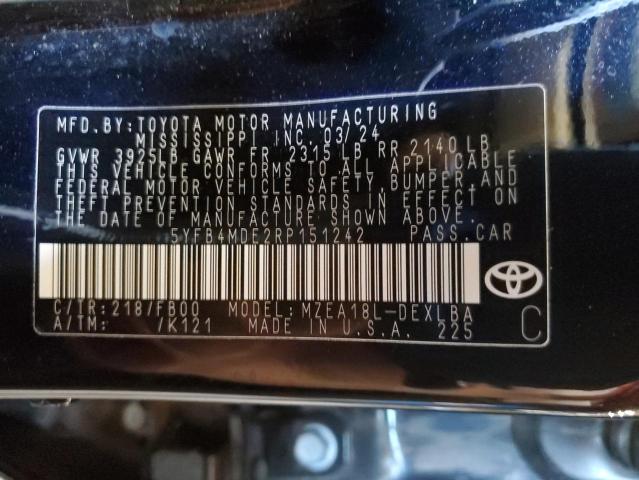 5YFB4MDE2RP151242 - 2024 TOYOTA COROLLA LE 黑色 照片 12