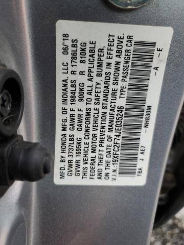 19XFC2F74JE035246 - 2018 HONDA CIVIC EX Күміс фото 12