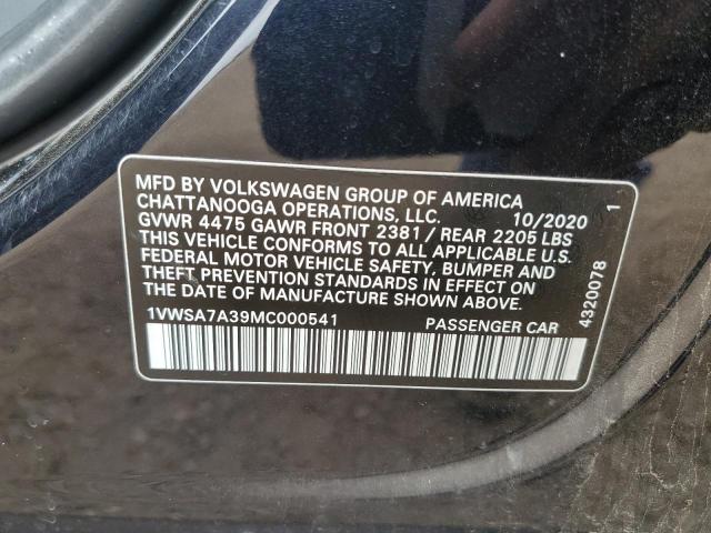 1VWSA7A39MC000541 - 2021 VOLKSWAGEN PASSAT SE BLACK photo 12