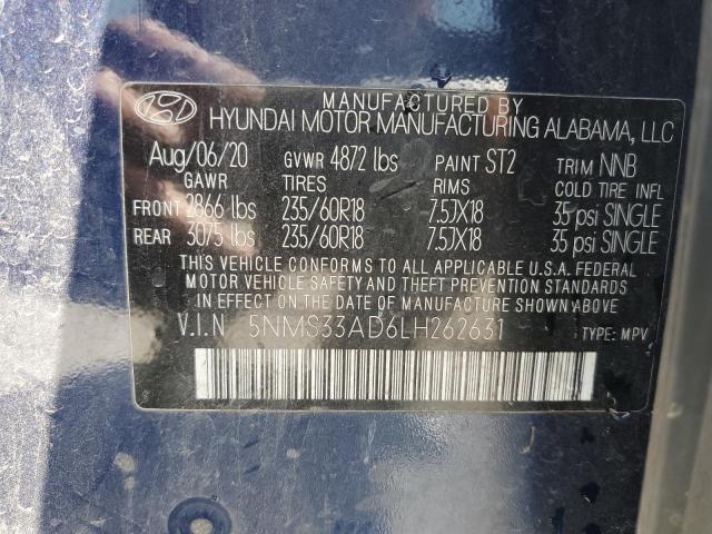 5NMS33AD6LH262631 - 2020 HYUNDAI SANTA FE SEL BLUE photo 13