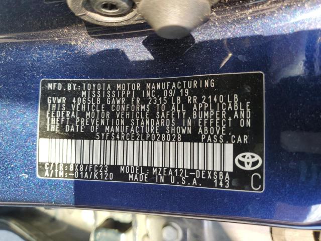 5YFS4RCE2LP028028 - 2020 TOYOTA COROLLA SE BLUE photo 13