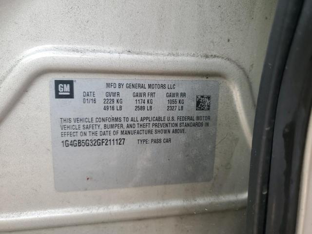1G4GB5G32GF211127 - 2016 BUICK LACROSSE BEIGE photo 13