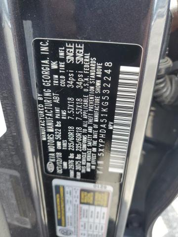 5XYPHDA51KG532248 - 2019 KIA SORENTO EX GRAY photo 13