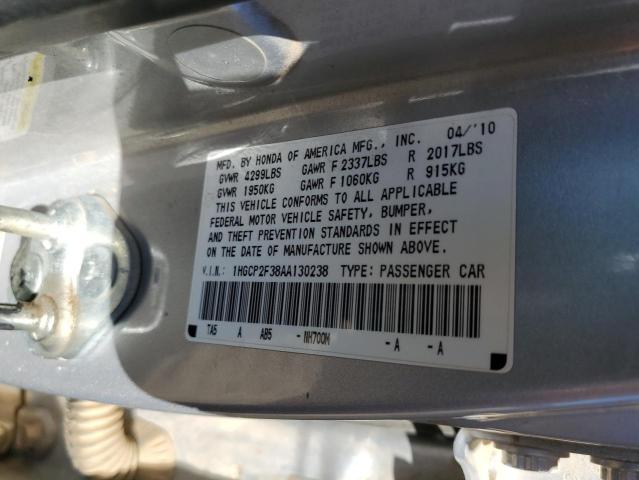 1HGCP2F38AA130238 - 2010 HONDA ACCORD LX SILVER photo 12