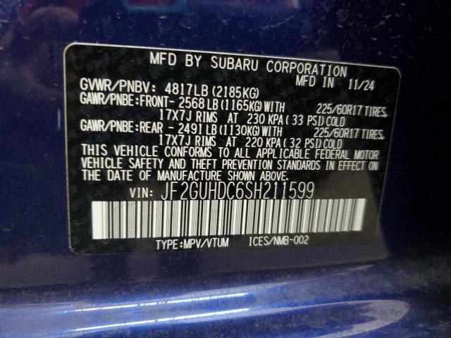 JF2GUHDC6SH211599 - 2025 SUBARU CROSSTREK PREMIUM BLUE photo 12